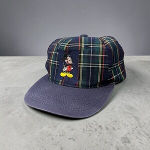 Vintage Disney Plaid Baseball Cap with Mickey Embroidery in Navy, Green, Red
